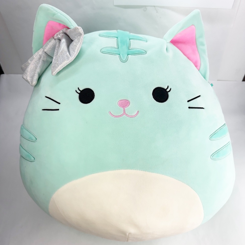 Squishmallows Tres'zure the Cat Mint Green 16 Inch Large Plush Silver Bow 2021